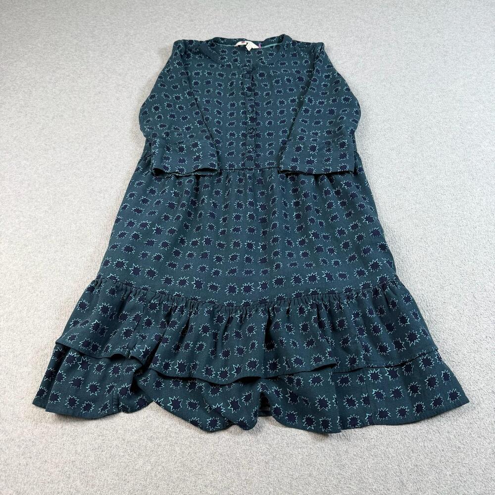Boden Dress Womens 6R UK 10R Blue Star Trapeze Hi Low Ruffle Button Boho Twee